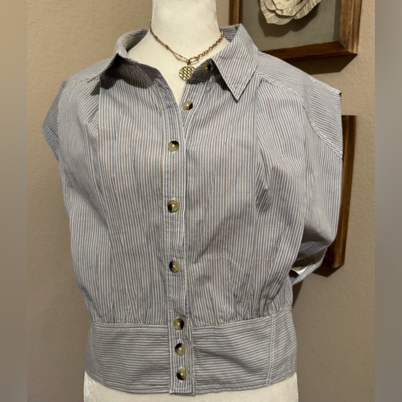 We The Free Cassie Collared Top Soft Blue Stripped Size Large New Without Tags - Picture 3 of 12